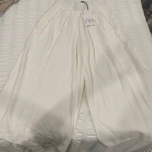 Zara high waisted white linen flowy pants